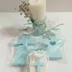 Jabones personalizados con vela de concreto, especial detalles de comunión