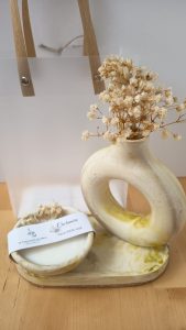 Set de 3 piezas, bandeja, jarrón donut y cuenco vela con cera de soja